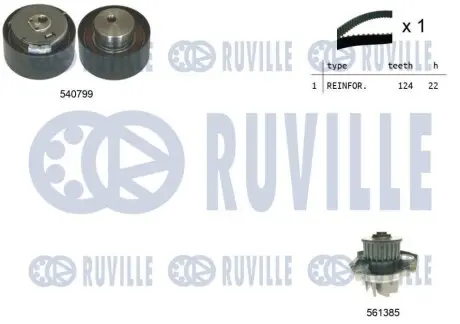 Комплект ГРМ + помпа Fiat Doblo/Opel Combo 1.4i 10- RUVILLE 5500342 Купить в Украине