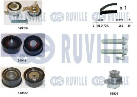 Комплект ГРМ + помпа Opel Astra G/Renault Megane II 1.8 16V 98-05 (20x162z) RUVILLE 5500401 Купити в Україні