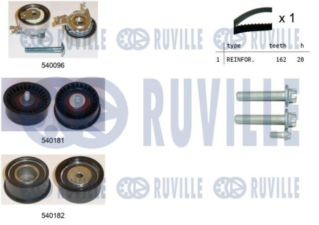 Комплект ГРМ Opel Astra G/Zafira A 1.4-1.8 16V 98-08 RUVILLE 550040 (фото 1)