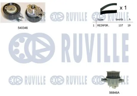 Комплект ГРМ + помпа VW Caddy/Golf/Seat Ibiza/Skoda Octavia 1.6 92-04 (19x137z) RUVILLE 5500461 Купити в Україні
