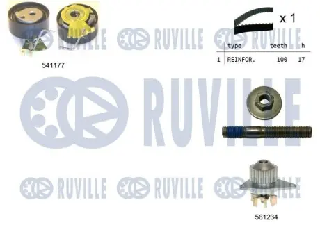 Комплект ГРМ + помпа Citroen Berlingo/Peugeot Partner 1.1i 96-08 RUVILLE 5500501 Купити в Україні