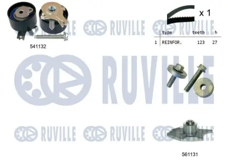 Комплект ГРМ + помпа Renault Kangoo 1.5dCi 01- (123x27) (помпа 65505) RUVILLE 5500551 Купити в Україні