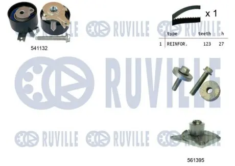 Комплект ГРМ + помпа Renault Kangoo 1.5dCi 01- (123x27) (помпа 65567) RUVILLE 5500552 Купити в Україні