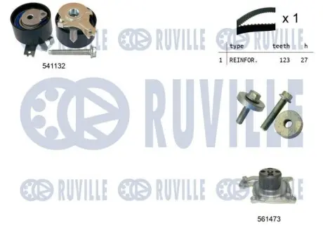 Комплект ГРМ + помпа Renault Kangoo 1.5dCi 10- (помпа 65521) RUVILLE 5500553 Купити в Україні