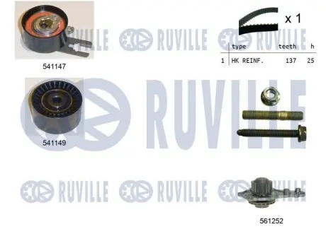 Комплект ГРМ + помпа Citroen Berlingo/C4/C3/C5/Jumpy/Peugeot Partner/206/307/308 1.6HDI 04-(25x137z) RUVILLE 5500581 Купить в Украине
