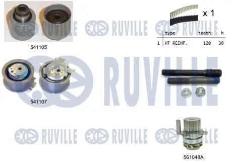Комплект ГРМ + помпа VW Audi A3/A4/A6/Skoda Octavia/Golf IV/Passa/Seat Leon 1.9TDI 95- (30x120z) RUVILLE 5500611 Купити в Україні