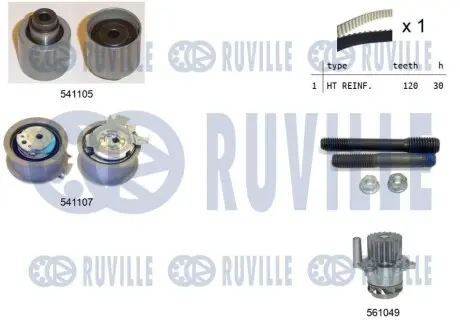 Комплект ГРМ + помпа Seat Ibiza 1.9 TDI/VW Polo 1.4/1.9 TDI 01-09 RUVILLE 5500613 Купити в Україні