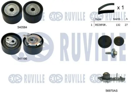 Комплект ГРМ + помпа Renault Megane III/ Scenic II/Laguna III 1.6 16V 02- (27.4x132z) RUVILLE 5501091 Купити в Україні