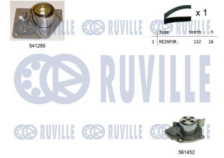 К-кт ГРМ+помпа 132z Renault Laguna, Trafic 1.9DCi 03/01- Volvo S40/ V40 1.9Di 07/01- RUVILLE 5501132