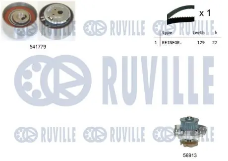Комплект ГРМ + помпа Fiat Doblo/Fiorino 1.2-1.4 01- (22x129z) RUVILLE 5502641 Купити в Україні