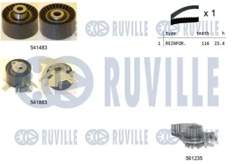 Комплект ГРМ + помпа Fiat Scudo/Citroen Jumpy 2.0HDI 07 RUVILLE 5502962 Купити в Україні