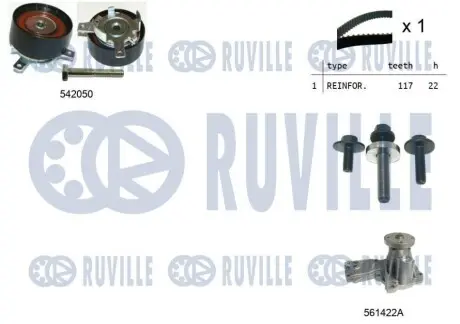 Комплект ГРМ + помпа Ford C-Max/Fiesta/Focus/Mondeo/Mazda 3 1.2-1.6 07-12 (22x117z) RUVILLE 5503041 Купити в Україні