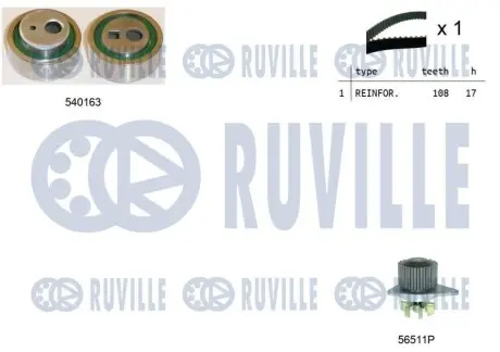 Комплект ГРМ + помпа Citroen Berlingo/Peugeot Partner 1.4i 96-15 RUVILLE 5503281 Купить в Украине