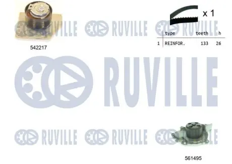 Комплект ГРМ + помпа Renault Megane/Scenic/Grand Scenic 1.9 dCi 09- (133x26) RUVILLE 5503361 Купити в Україні