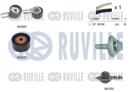 Комплект ГРМ + помпа Citroen Berlingo/Jumpy/Peugeot Partner 1.6HDI/Fiat Scudo 1.6 D 10- (25x141z) RUVILLE 5503581 Купити в Україні