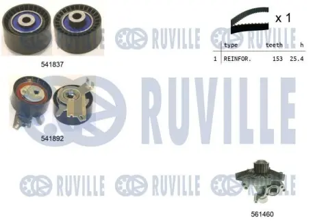Комплект ГРМ + помпа Citroen C4/C5/C8/Jumpy/Peugeot 307/308/407/807/Expert 2.0 07- (25x153z) RUVILLE 5503661 Купити в Україні