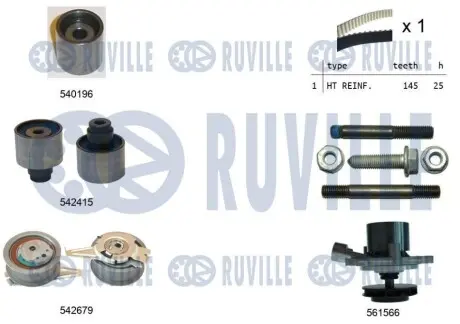 Комплект ГРМ + помпа VW T6/Golf/Passat/Caddy 1.6/2.0 TDI 15- (25x145z) RUVILLE 5503761 Купити в Україні
