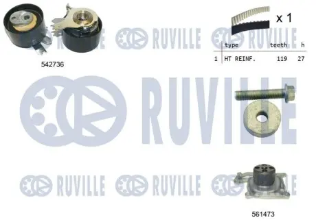 Комплект ГРМ + помпа Renault Kangoo 1.5dCi 09- (замінено на KP35675XS) RUVILLE 5503781 Купити в Україні