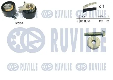 Комплект ГРМ Renault Kangoo 1.5dCi 10- (z=119) (замінено на K035675XS) RUVILLE 550378 Купити в Україні