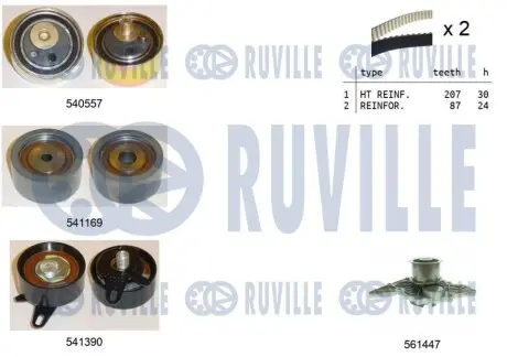 Комплект ГРМ + помпа Audi A4/A6/A8/Skoda Superb/VW Passat B5.5 2.5 TDI 00-08 (30x207z) RUVILLE 5503831 Купити в Україні