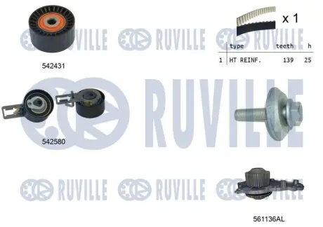 Комплект ГРМ + помпа Citroen C3/Peugeot 207/208/2008 1.4 HDI 06- RUVILLE 5503861 Купить в Украине