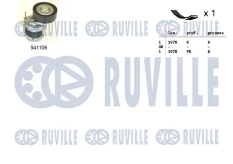 Комплект ременя генератора VW Caddy III/ Golf VI 1.6-2.0 TDI (6PK1070) RUVILLE 570064 Купити в Україні