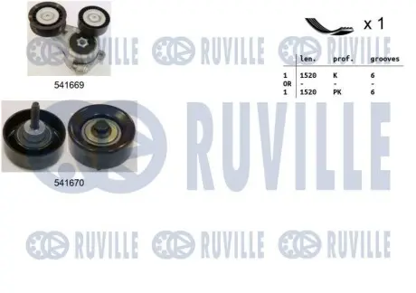 FORD К-кт ГРМ (натяжний пристрій+ролик+ремінь) C-MAX (DM2) 1.8 TDCi 07-10, FOCUS II 1.8 04-12 RUVILLE 570066 Купити в Україні
