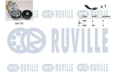 Комплект ремня генератора Skoda Roomster/Fabia 1.4TDi 03-10/VW Fox/Lupo/Polo 1.2/1.4TDI 99-09 RUVILLE 570068 Купить в Украине