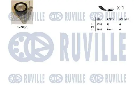 Комплект ремня генератора Citroen C2/C3/C4/Peugeot 207/307 1.1-1.6 02- (6PK1053) RUVILLE 570097