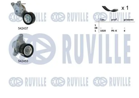 Комплект ременя генератора Citroen C3/C4/Peugeot 2008/208 1.4/1.6D 09- (6PK1020) RUVILLE 570191 Купити в Україні