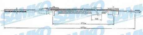 Трос ручного гальма.r. P406 /L/ 695/500 SAMKO C0631B (фото 1)