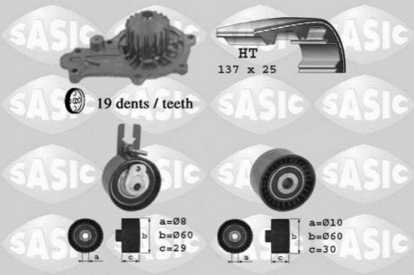 Насос води + комплект зубчатого ремня SASIC 3900014