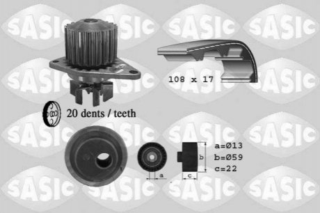 Насос води + комплект зубчастого ременя SASIC 3900021