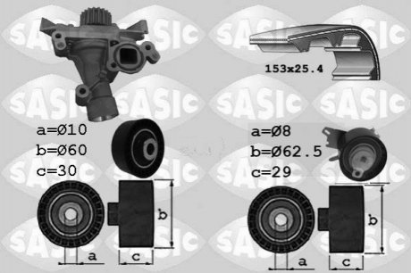 Насос води + комплект зубчастого ременя SASIC 3900028