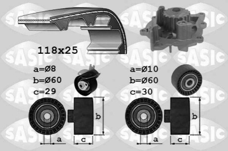 Комплект ГРМ + помпа Citroen C5/C6/C8/Fiat/Ford/Peugeot 2.2HDI 06- (25.4x118z) SASIC 3900039 (фото 1)