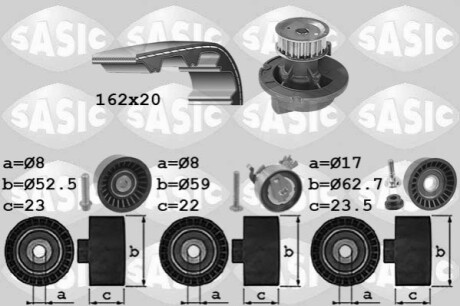 Комплект ГРМ + помпа Opel Astra G/H/Vectra C/Renault Megane II 1.6/1.8 98-15 (20x162z) SASIC 3906093 (фото 1)