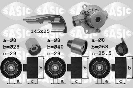 Комплект ГРМ + помпа Audi A3/A4/A5/A6/Q3/VW Caddy/T6 2.0TDI 15-/Golf VII 1.6TDI/2.0TDI 12- (25x145z) SASIC 3906102