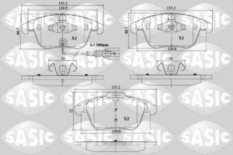 Колодки тормозные (передние) Audi Q3 11-18/VW Passat Tiguan 07-18/Sharan 10-(+датчик)) SASIC 6216162 (фото 1)