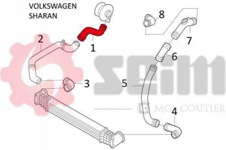 Патрубок інтеркулера VW Sharan/Touareg 1.9TDI/2.5TDI 00-10 Seim 981584 (фото 1)