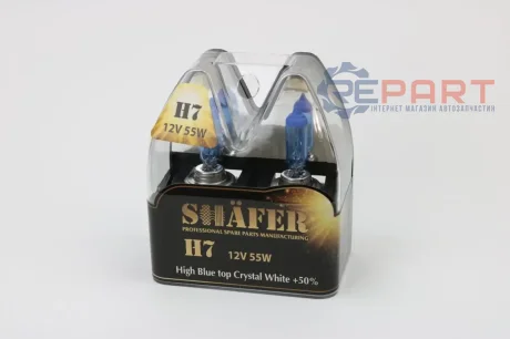 Лампа галогенова H7 12V55W High Blue top Crystal White +50% (комплект, пластиковий бокс 2шт) SHAFER SL3007C