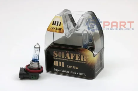 Лампа 12V H11 55W PGJ19-2 SUPER VISION ULTRA +100% Box2шт SHAFER SL3011