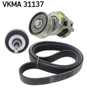 Комплект поликлинових ременів (з роликами) SEAT ALHAMBRA, IBIZA IV, IBIZA IV SC, IBIZA IV ST SKODA FABIA II VW BEETLE, CC B7, EOS, GOLF PLUS V, GOLF V, GOLF VI 1.4/1.4CNG/1.4H 11.05-12.17 SKF VKMA 31137 Купити в Україні