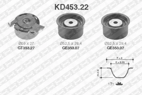Комплект ГРМ (ремінь + ролик) OPEL FRONTERA A, FRONTERA A SPORT, FRONTERA B, OMEGA B, SINTRA, VECTRA B 2.0/2.2 03.92-07.04 SNR NTN KD45322