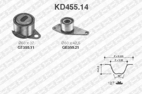 Комплект ГРМ (ремінь + ролик) VOLVO 440, 460, 480 RENAULT ESPACE III, LAGUNA I, MEGANE I, MEGANE I CLASSIC, MEGANE I COACH, MEGANE SCÉNIC 2.0 08.92-08.03 SNR NTN KD45514
