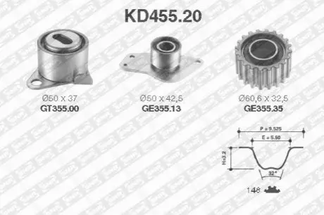 Комплект ГРМ (ремінь + ролик) RENAULT MEGANE I, MEGANE I COACH, SPORT SPIDER 2.0 03.95-08.03 SNR NTN KD45520