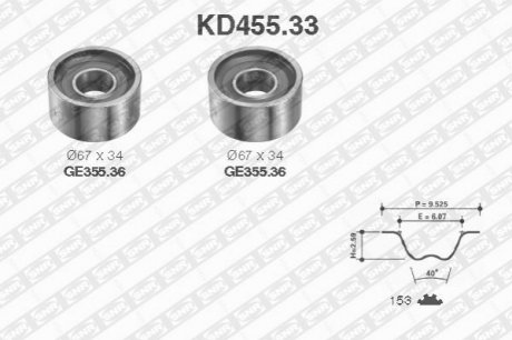 Ремень ГРМ (набор) - KD455.33 (7701040204, 7701471772, 99461357) SNR NTN KD45533