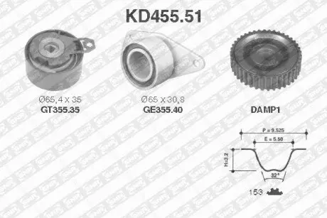 К-кт кулич ГРМ (пас + 2 ролика + 1 шестерня) Renault Clio/Kangoo/Laguna/Megane SNR NTN KD45551