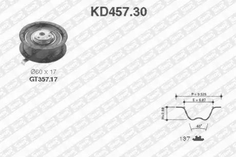 Комплект ГРМ (ремінь + ролик) SEAT AROSA SKODA FELICIA I, FELICIA II VW LUPO I, POLO, POLO III 1.7D/1.9D 10.94-07.05 SNR NTN KD45730