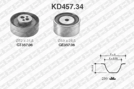 Комплект ГРМ (ремінь + ролик) AUDI 100 C4, 80 B4, A6 C4, A8 D2, CABRIOLET B3, COUPE B3 2.0/2.6/2.8 12.90-08.00 SNR NTN KD45734