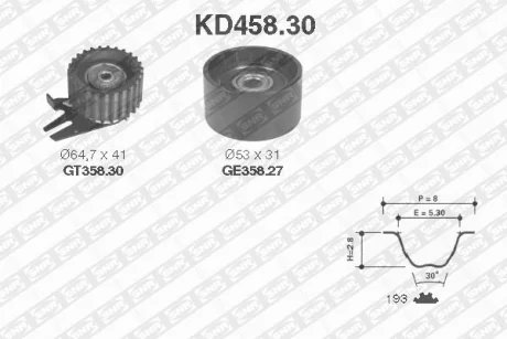 Комплект ГРМ (ремінь + ролик) FIAT DOBLO, DOBLO CARGO, MAREA, PUNTO, STRADA LANCIA KAPPA 1.6D/1.9D/2.4D 08.94- SNR NTN KD45830